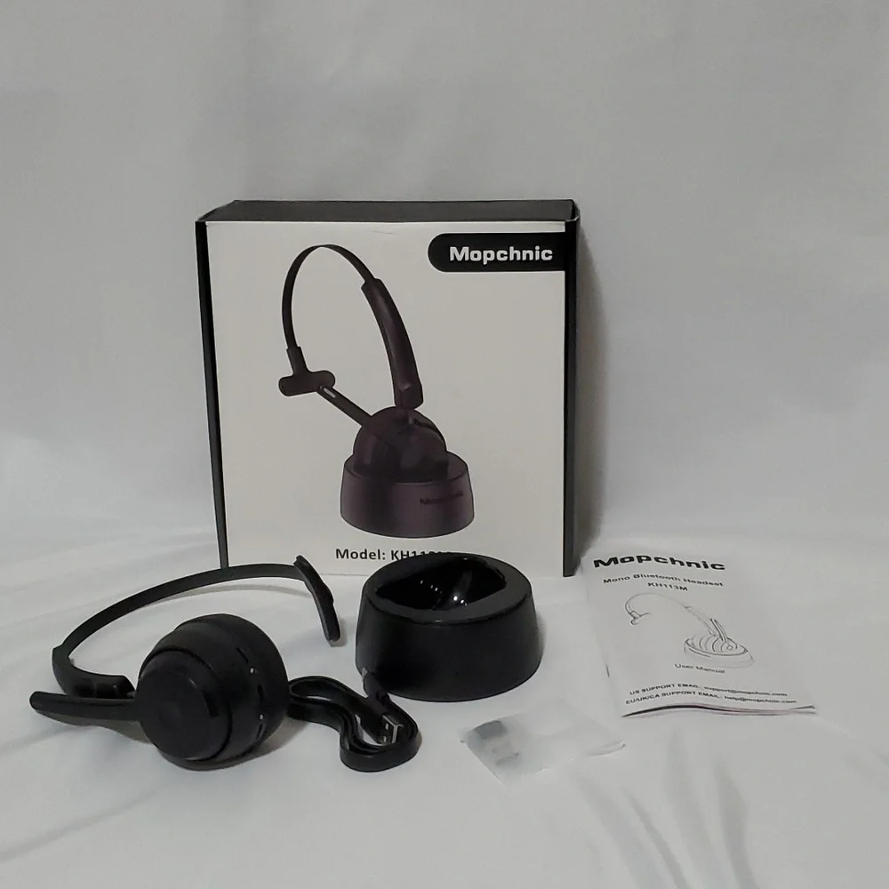 Mopchnic Bluetooth Headset, Wireless Headset w Microphone AI Noise Canceling - Picture 7 of 13